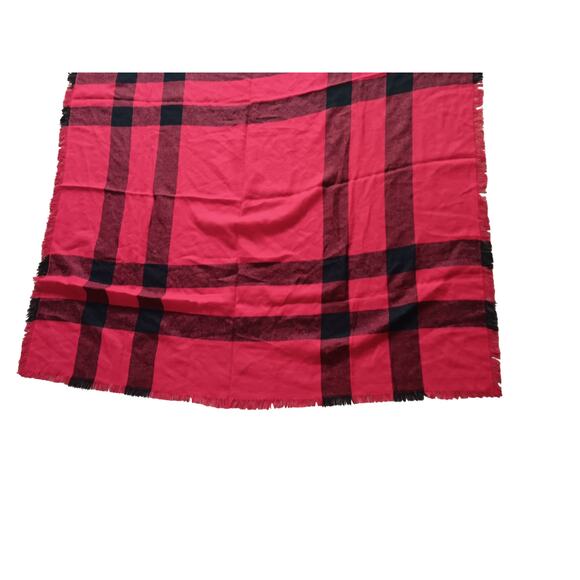 Vintage French-Made Plaid Scarf 47x46 Wool Blend for Bamberger’s Red Black - Picture 6 of 10